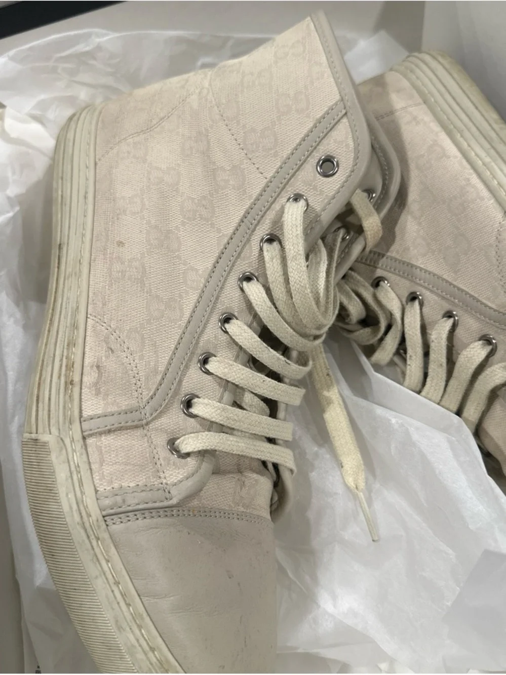 Gucci Men High-Top Canvas Sneaker in Beige US 9.5 EU 44.5